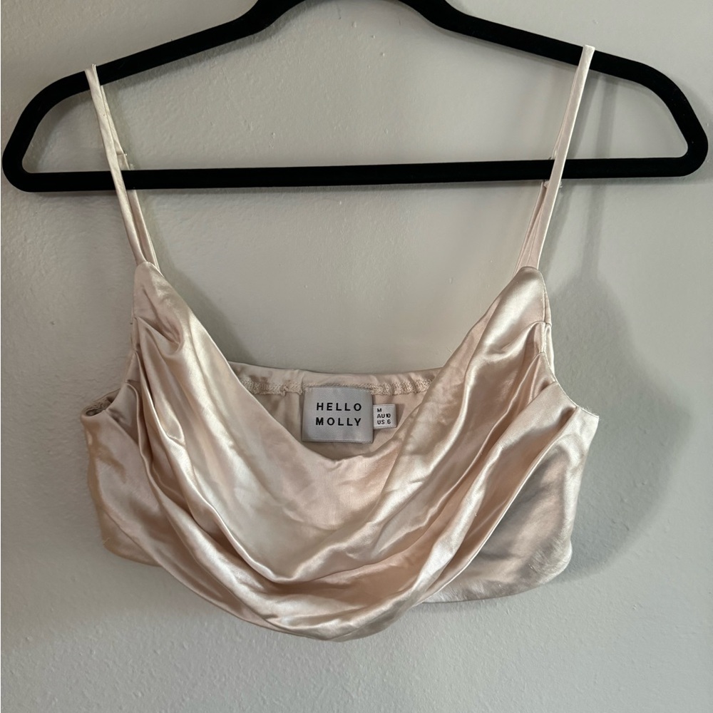 Hello Molly Cream Satin Cowl Neck Crop Top